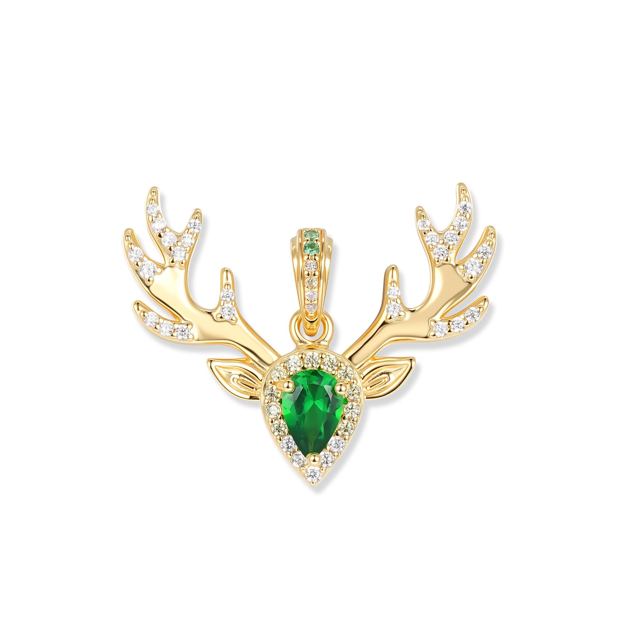 Seinerzeit FLORA & FAUNA Kettenanhänger Björn Hirsch Anhänger, Schmuck aus 925 Sterling Silber (Von majestätischen Hirschen und winterlichem Waldzauber inspiriert – Damenschmuck – ein ausdrucksstarker Begleiter zu festlichen und besonderen Anlässen, 1-tlg., inkl. Geschenkverpackung für Frauen ob Freundin, Mutter, Ehefrau, Oma), 18K vergoldet und Zirkonia-Steinen