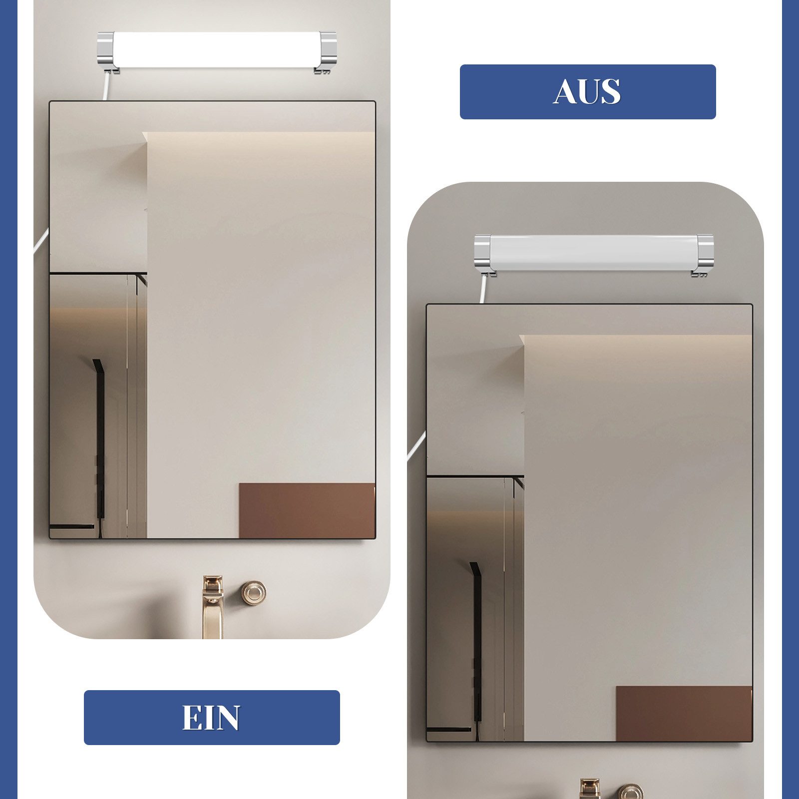 ZMH LED Spiegelleuchte mit Stecker 37CM Chrom leuchte Schlafzimmer, Langlebige Materialien, LED fest integriert, 4000K, 10W Neutralweiß Schminklicht leuchte