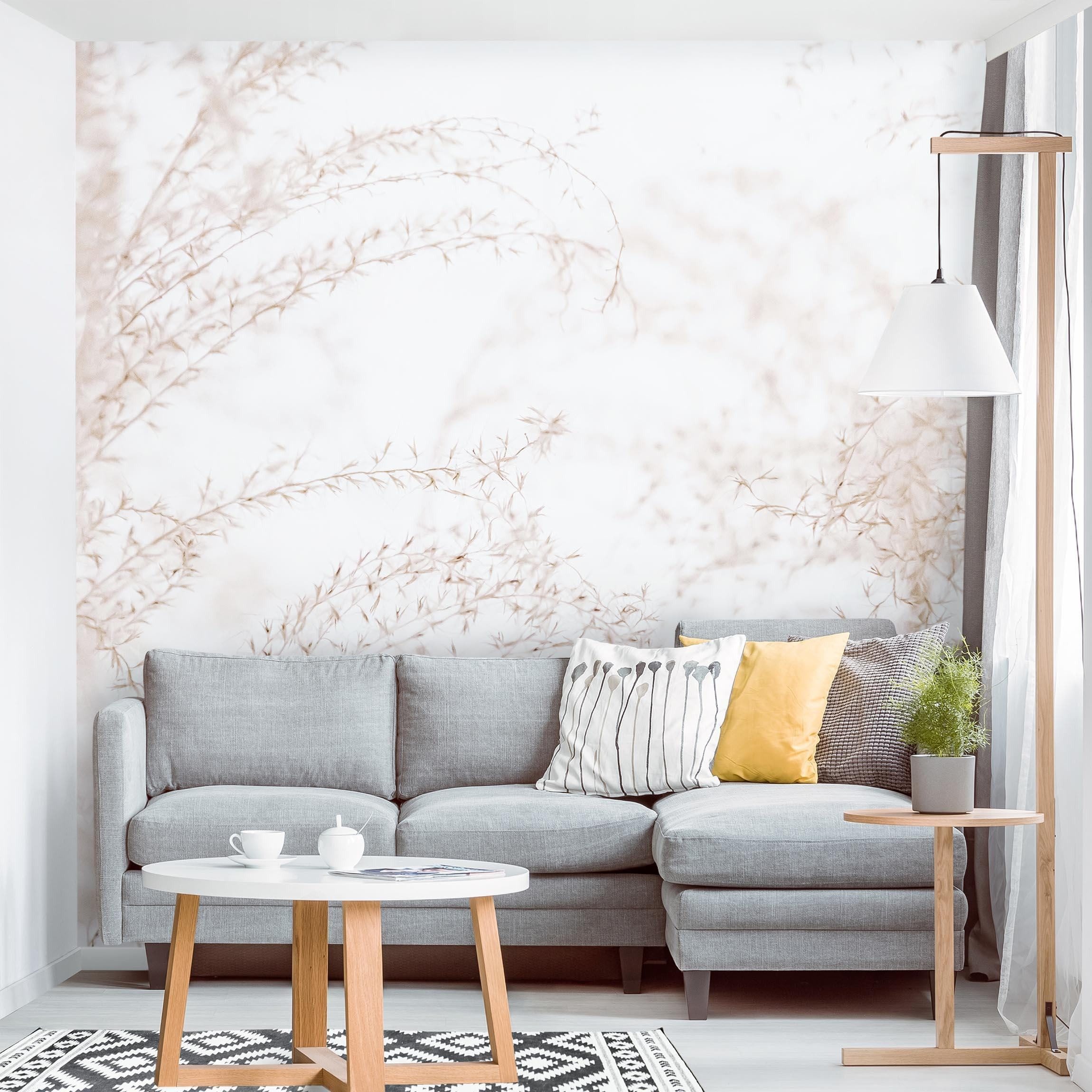 Bilderdepot24 Fototapete Blumen Sonnenstrahlen Pampasgras Blumentapete Floral Natur modern, Glatt, Matt, (Vliestapete inkl. Kleister oder selbstklebend), Wohnzimmer Schlafzimmer Küche Flur Motivtapete Vliestapete Wandtapete