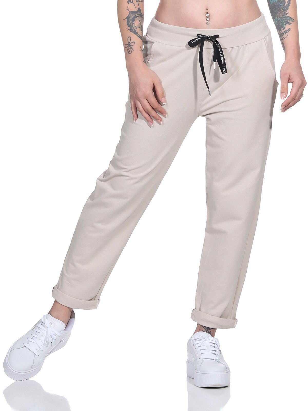 Aurela Damenmode Sweatpants Klassische Damen Jogginghose bequeme Haushose mit Schnürung leichte Jersey Qualität, mit Gummizug & Schnürung – Bild 2 von 4