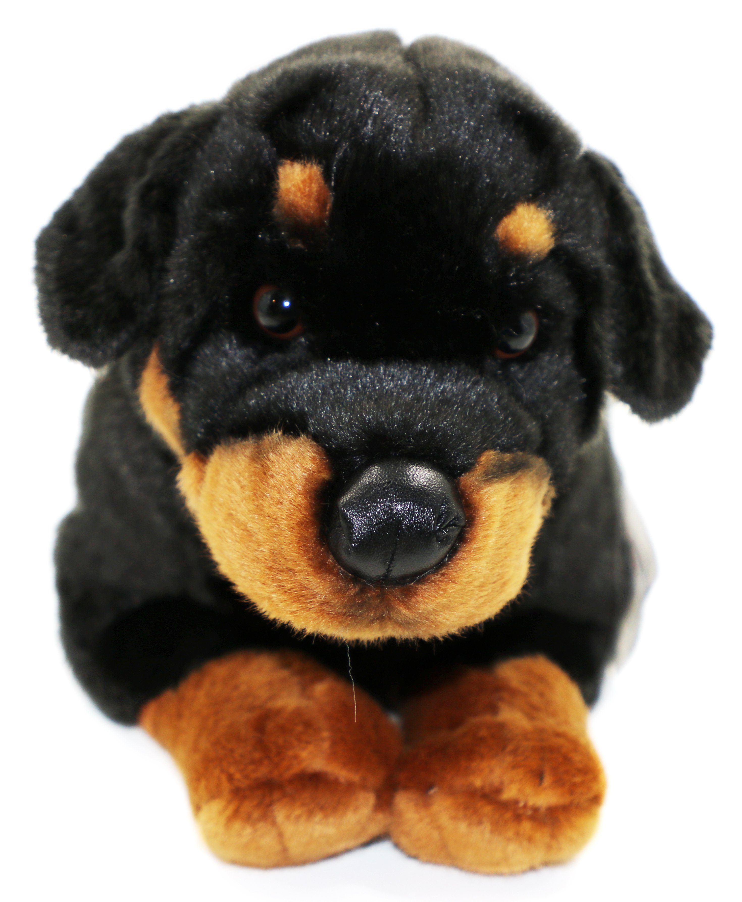 Uni-Toys Kuscheltier - Plüsch-Hund recyceltes liegend cm - zu Füllmaterial % 100 - Plüschtier, (Länge) Rottweiler, 39