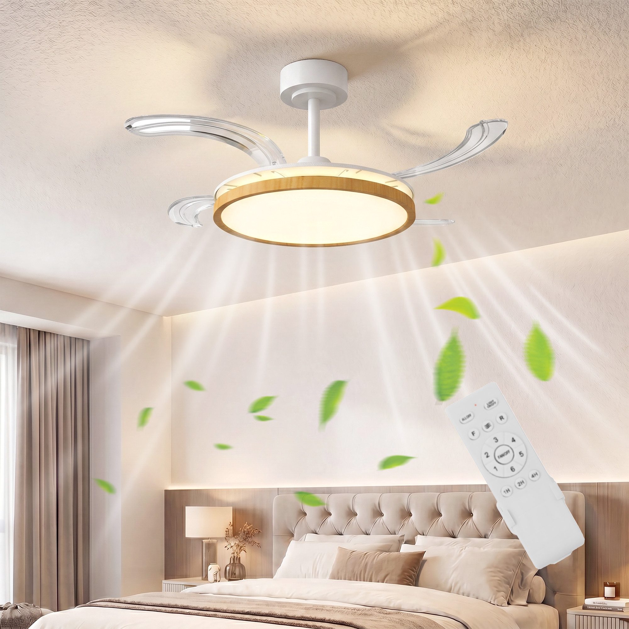 HOMCOM Deckenventilator LED Deckenleuchte Ventilator, mit Fernbedienung, 6 Geschwindigkeiten, 3 Farbtemperaturen