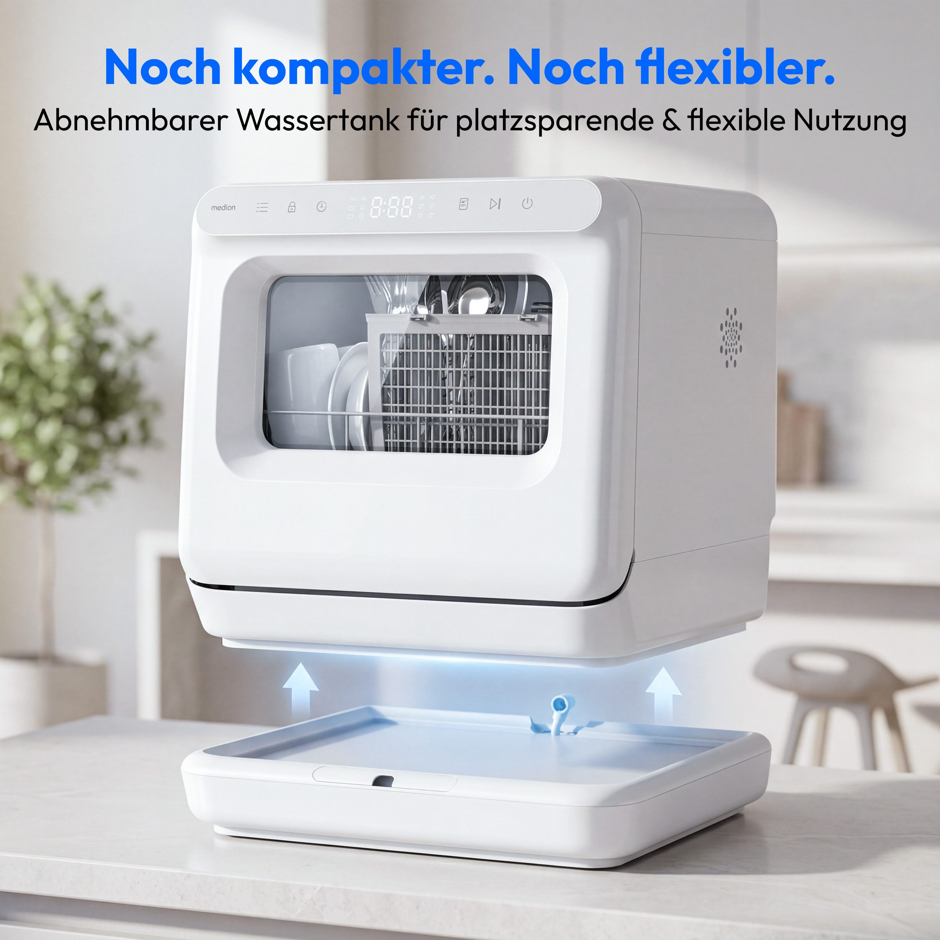 Medion® Tischgeschirrspüler MD370022, 3 Maßgedecke, 6 Programme, 3 Maßgedecke, LED Touch Display, Touchscreen