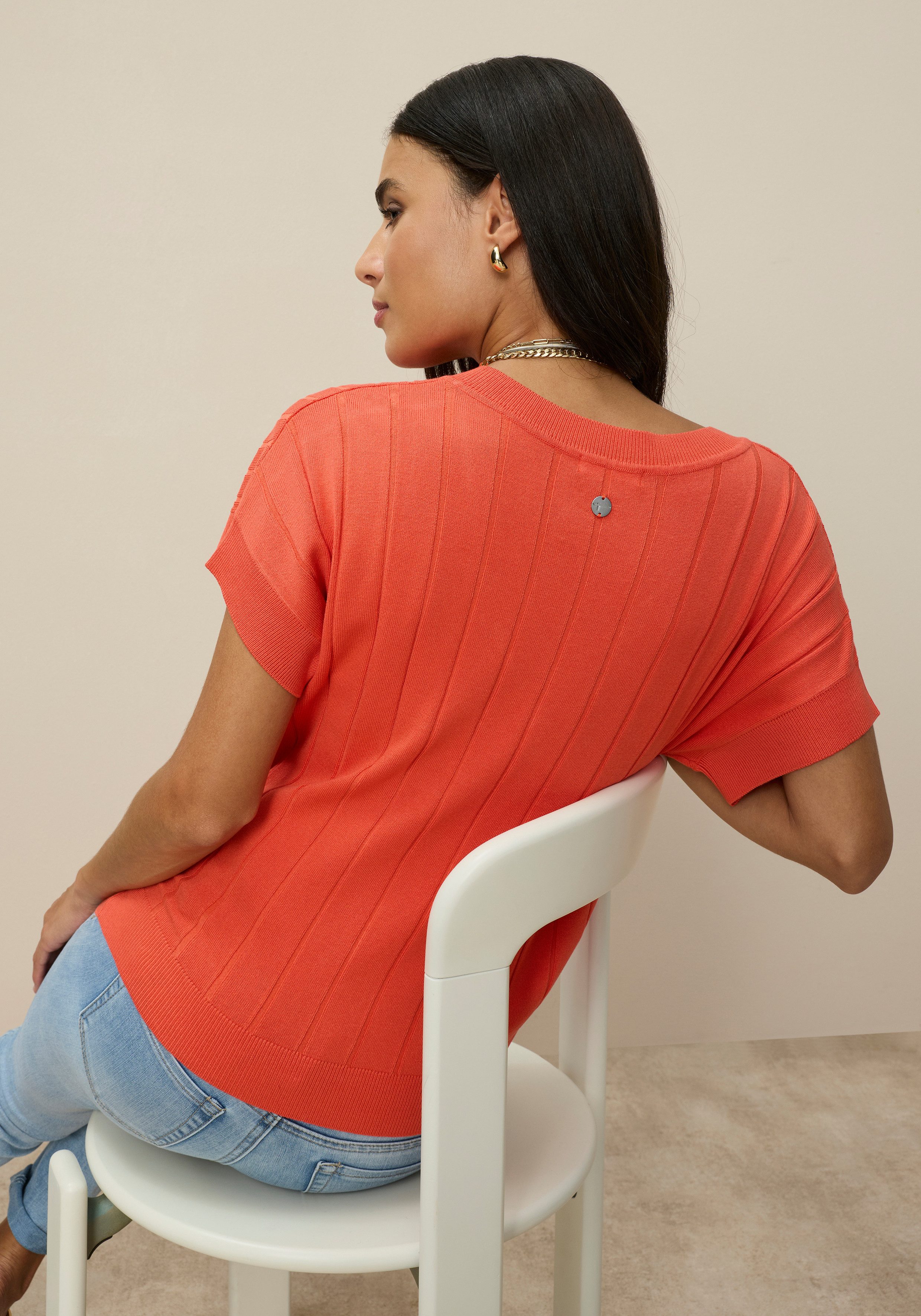 Tamaris Kurzarmpullover mit Streifenstruktur und lässigem Schnitt günstig online kaufen