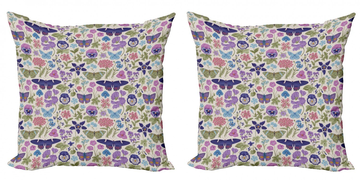 Kissenbezüge Modern Accent Doppelseitiger Digitaldruck, Abakuhaus (2 Stück), Blumen Schmetterlings-Stiefmütterchen Blumen-Blatt
