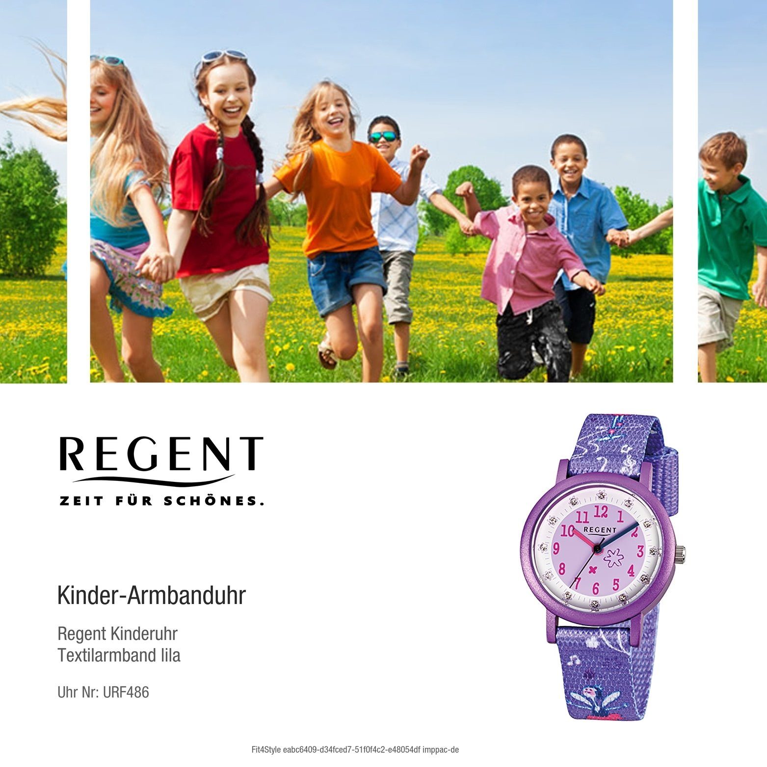 (ca. Kinderuhr Uhr Textilarmband Regent Quarzuhr rundes Regent F-486 lila, Gehäuse, klein 29mm) Textil Kinder Quarzuhr,
