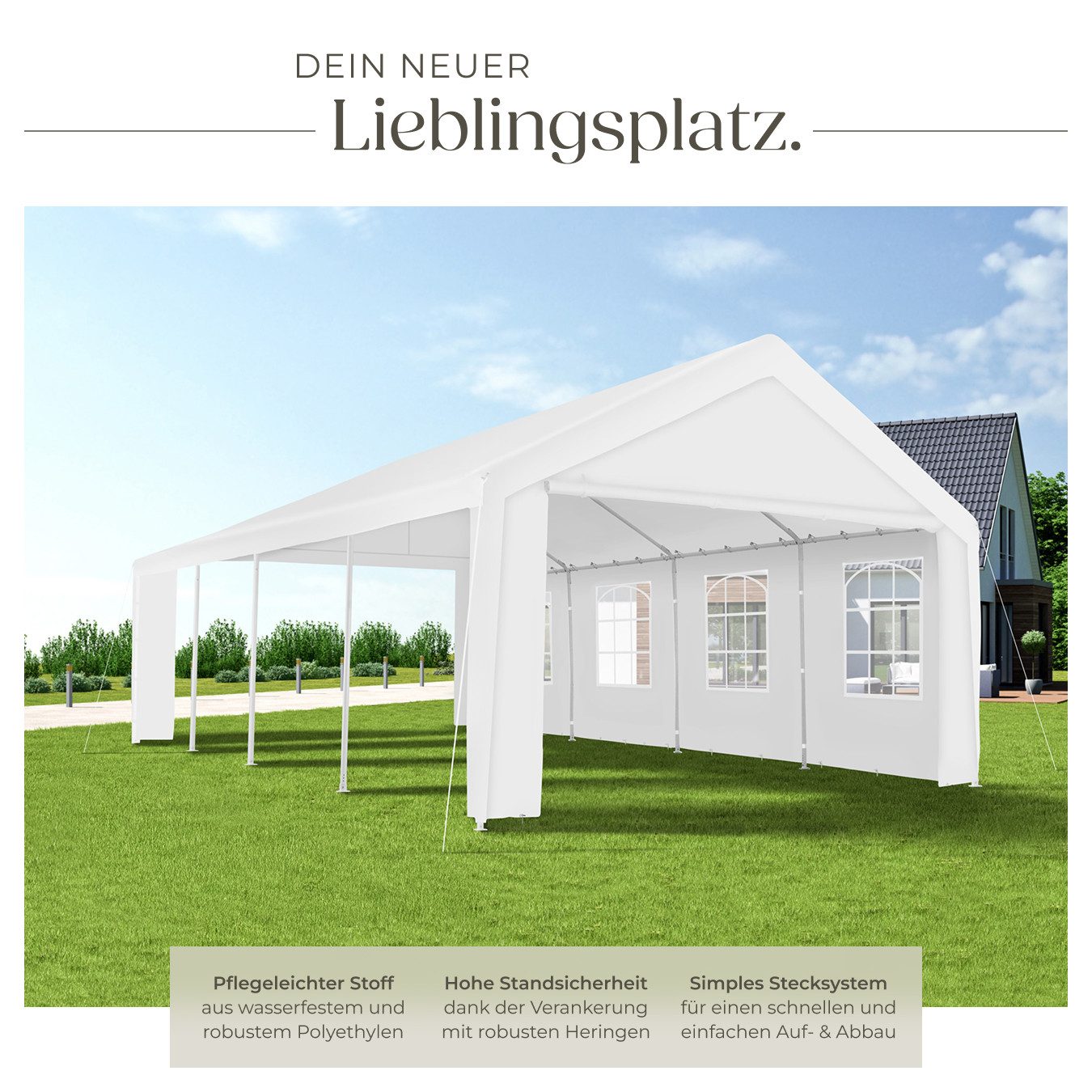 tectake Pavillon Partyzelt, mit 4 Seitenteilen, (800 x 400 x 315 cm, Komplettset), im Stecksystem
