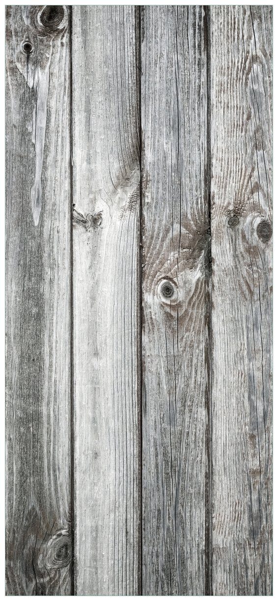 Wallario Türtapete Holz-Optik Textur hellgraues Holz Paneele Dielen mit Asteinschlüssen, glatt, ohne Struktur