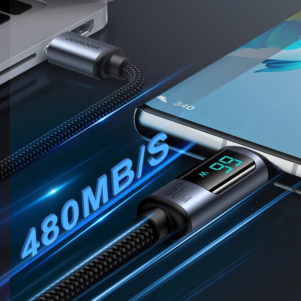 JOYROOM Schnellladekabel USB C - USB A Kabel 66W 1,2m mit LED-Anzeige Schwarz USB-Kabel, (120 cm)