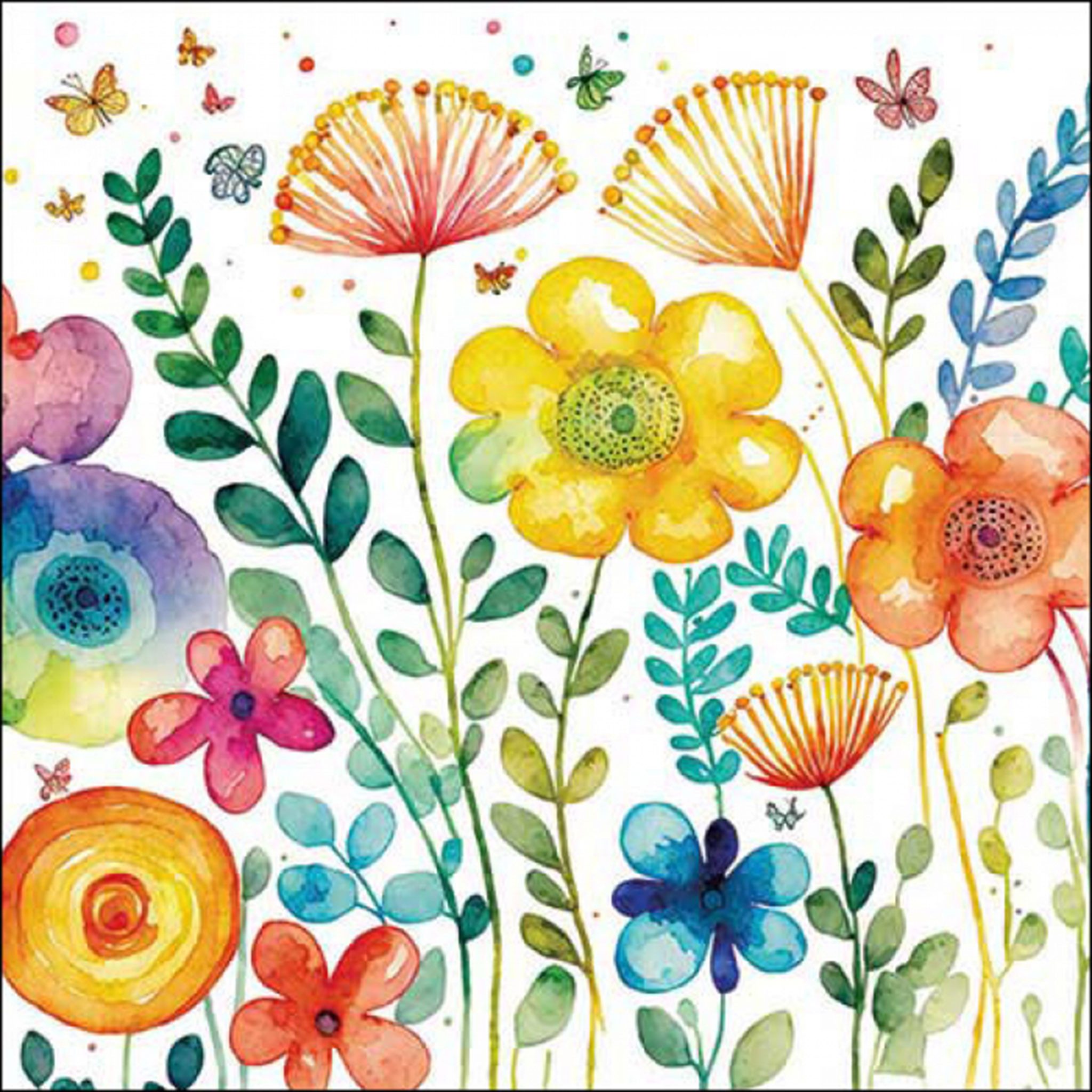 Ambiente Luxury Paper Products Papierserviette, Servietten Papier 33x33cm 3-lag. mit Blumen Aquarell Motiv 20 Stück