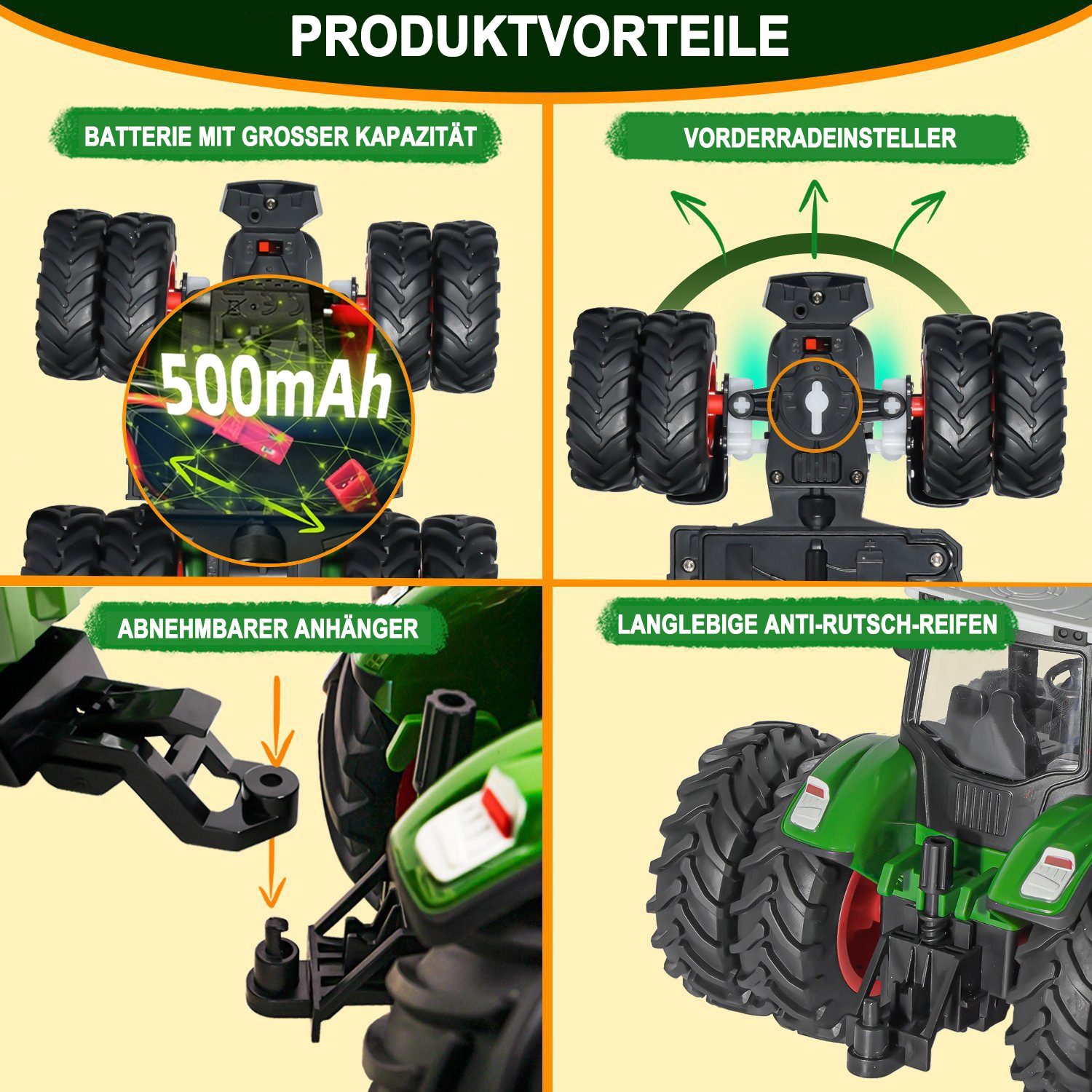 Esun RC-Traktor Ferngesteuerter Traktor Spielzeug ab 2 3 4 5Jahre, (Packung, Komplettset), Kuh, Schaf und Heuballen, Traktor mit Anhänger Spielzeug ab 2-5 Jahre