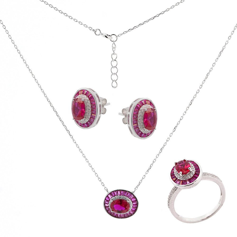 BEM Schmuckset Kaufbei Schmuck (Set, 5-tlg), Schmuckset - Set mit roten und farblosen Zirkonia