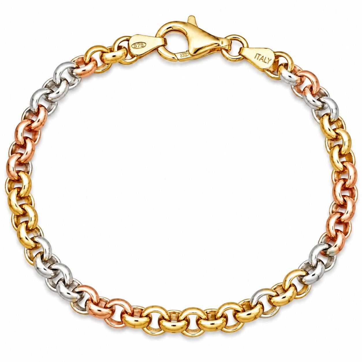 Tony Fein Armband Erbsarmband Tricolor 925er Silber Massiv 585er 14 Karat Vergoldet, Made in Italy für Damen und Herren