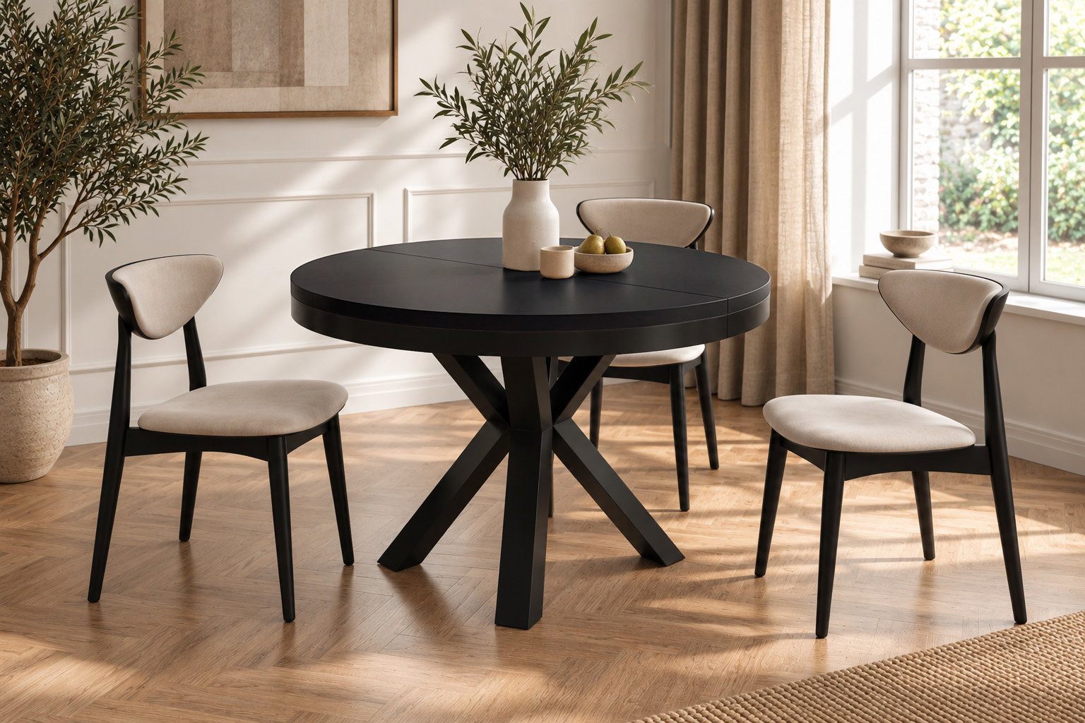 WFL GROUP Esstisch Clara im Loft-Stil rund ausziehbar mit schwarzen Metallbeinen (MADE IN EU, erhältlich in zwei Größen – 100/120 cm, ausziehbar auf 180/200 cm), platzsparender Industrial Tisch in Holzoptik für Wohnzimmer oder Küche