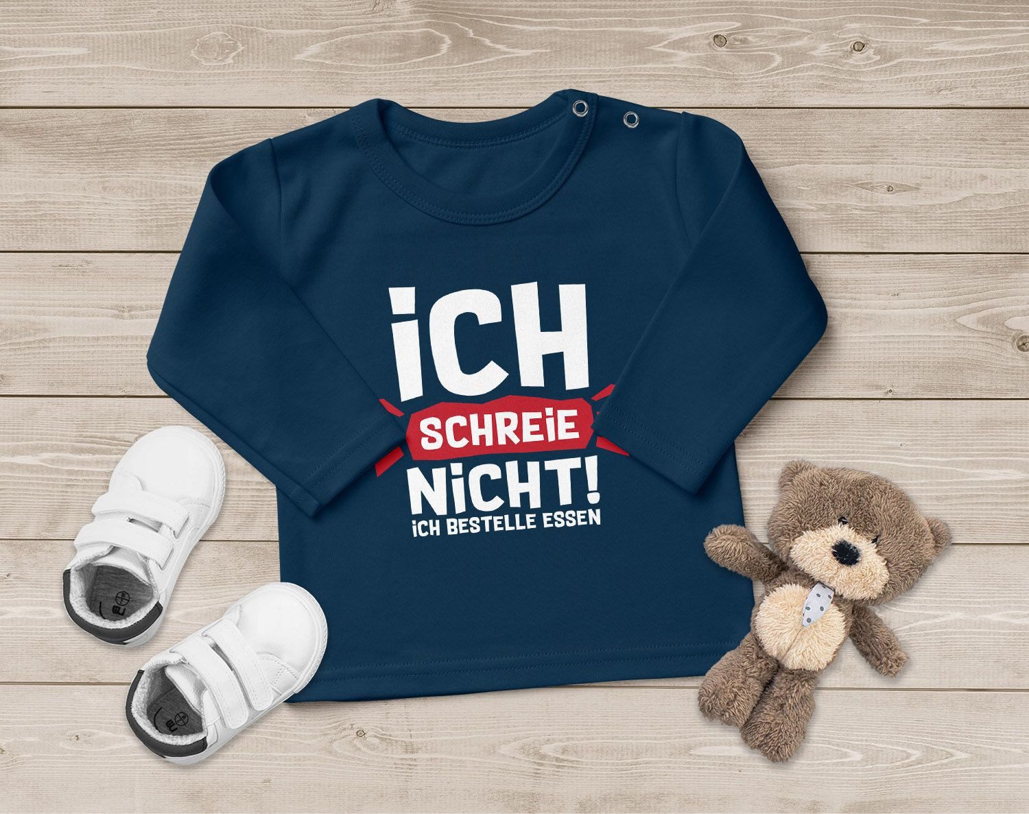 MoonWorks Rundhalsshirt Baby Langarm-Shirt mit Spruch Ich schreie nicht ich bestelle Essen