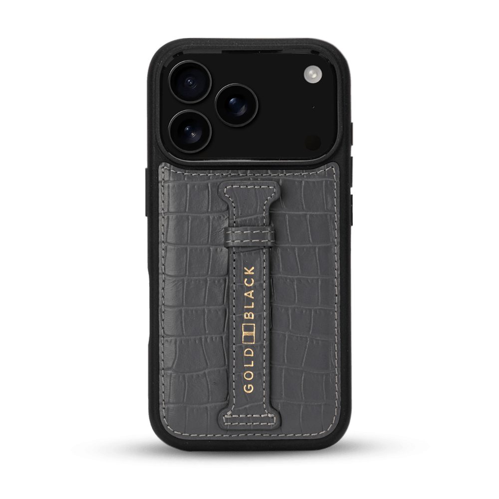 GOLDBLACK Handyhülle GOLDBLACK iPhone 17 Pro Lederhülle CrocPrestige - mit Fingerschlaufe – Bild 4 von 5