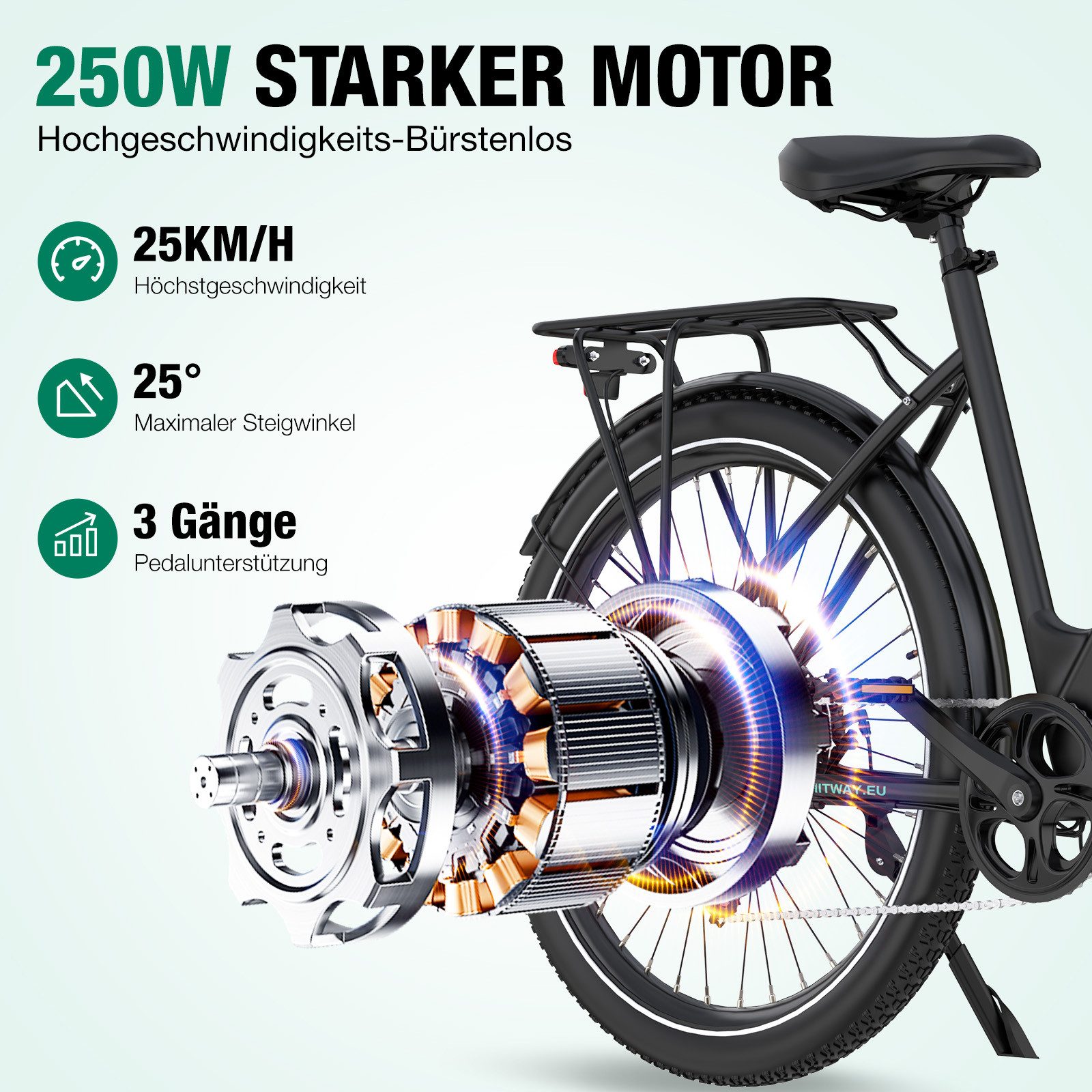 HITWAY E-Bike Cityrad 27,5 zoll Elektrofahrrad mit 36V13Ah Akku bis zu 60-100km E-Cityrad, 7 Gang shimano shimano Schaltwerk, Kettenschaltung, 250W Heckmotor, 468 Wh, Trekkingrad Pedelec für Damen u. Herren mit APP, NFC