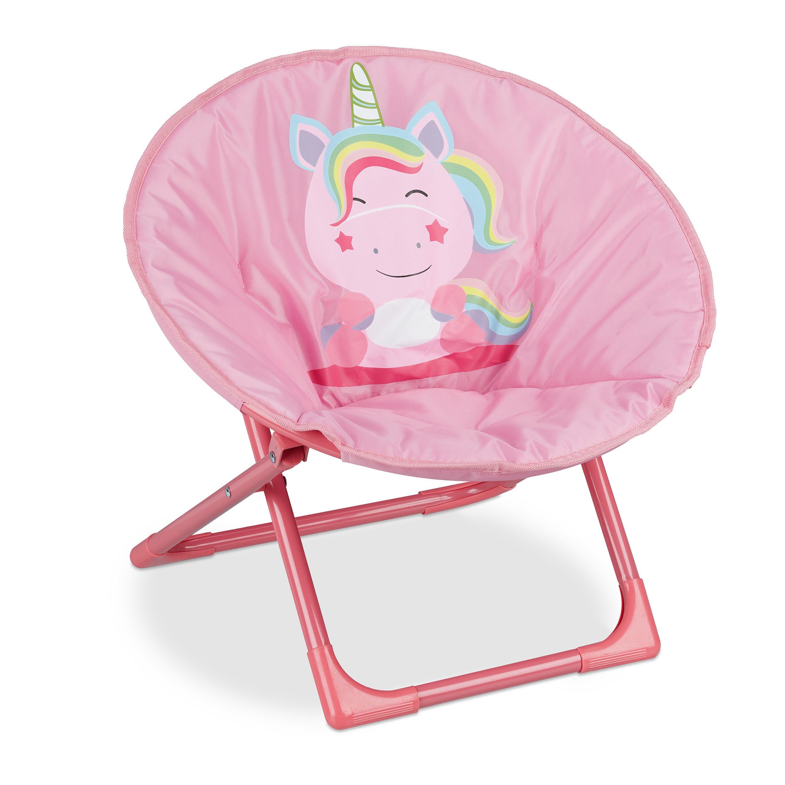 relaxdays Kinderklappstuhl Moonchair Kinder klappbar, Unicorn Pink