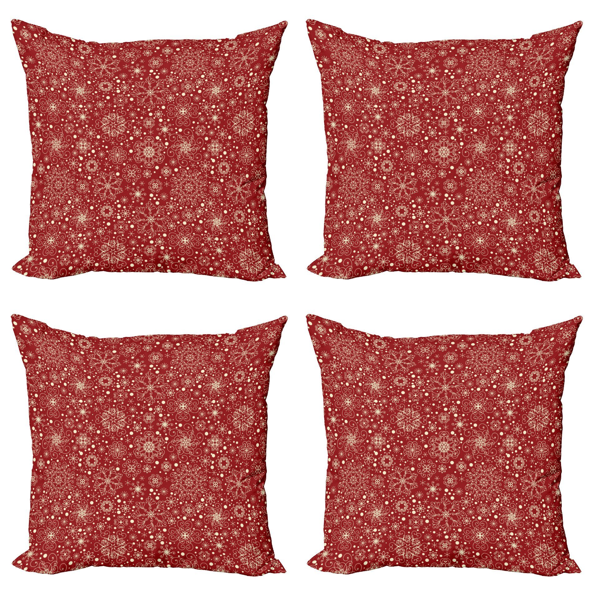 Kissenbezüge Modern Accent rot Stück), Stil Filigree Schneeflocken Doppelseitiger (4 Abakuhaus Digitaldruck