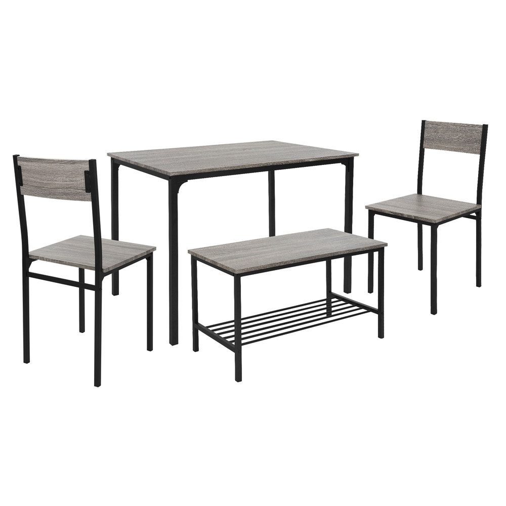 ML-DESIGN Essgruppe Tischgruppe für Küche & Esszimmer moderne Esstischgruppe Esszimmerset, Esszimmertisch mit 2 Stühlen 1 Bank Eiche-Grau Bartisch Set