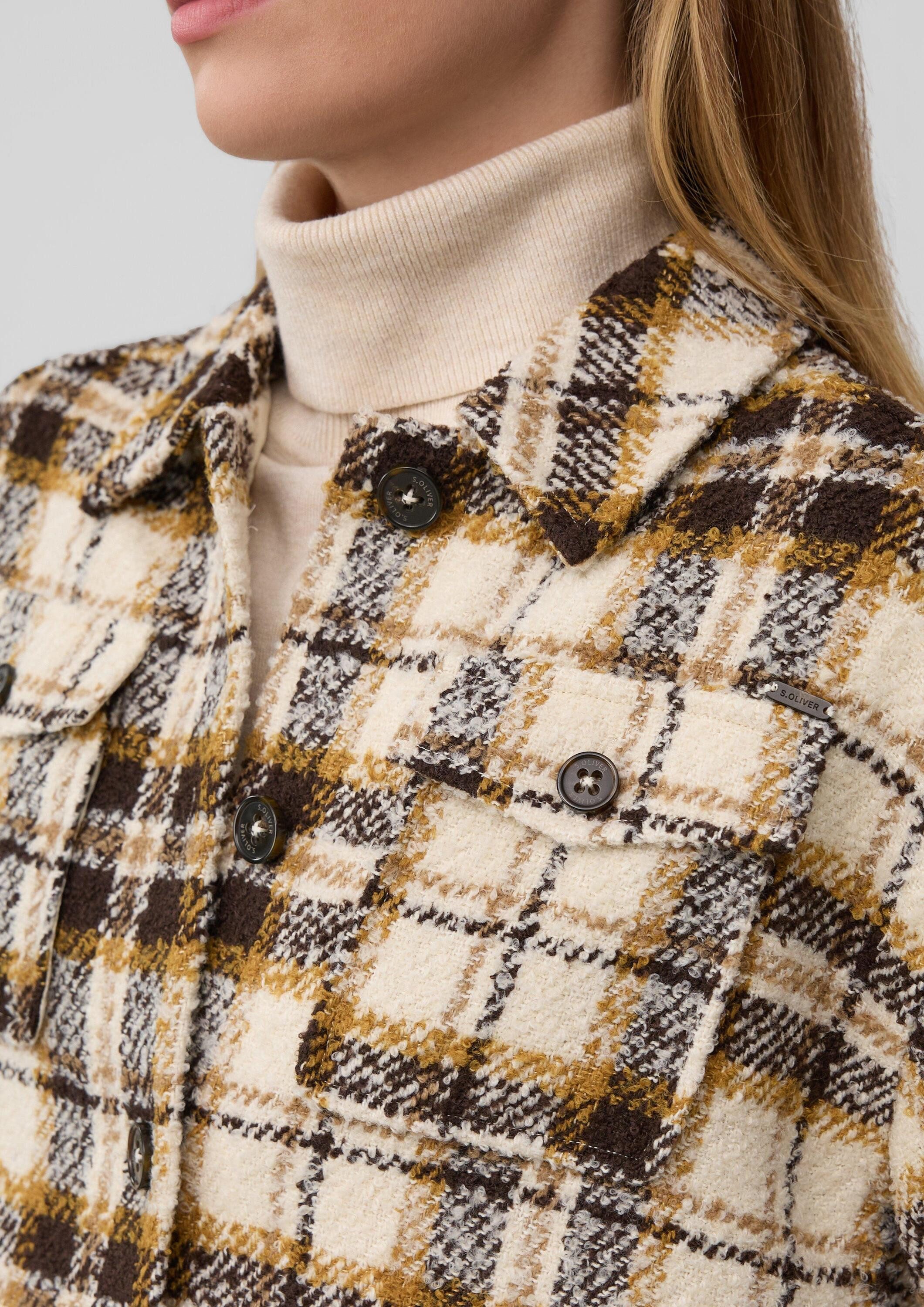 s.Oliver Funktionsjacke Indoor-Jacke Verkürzte Karo-Jacke aus Bouclé