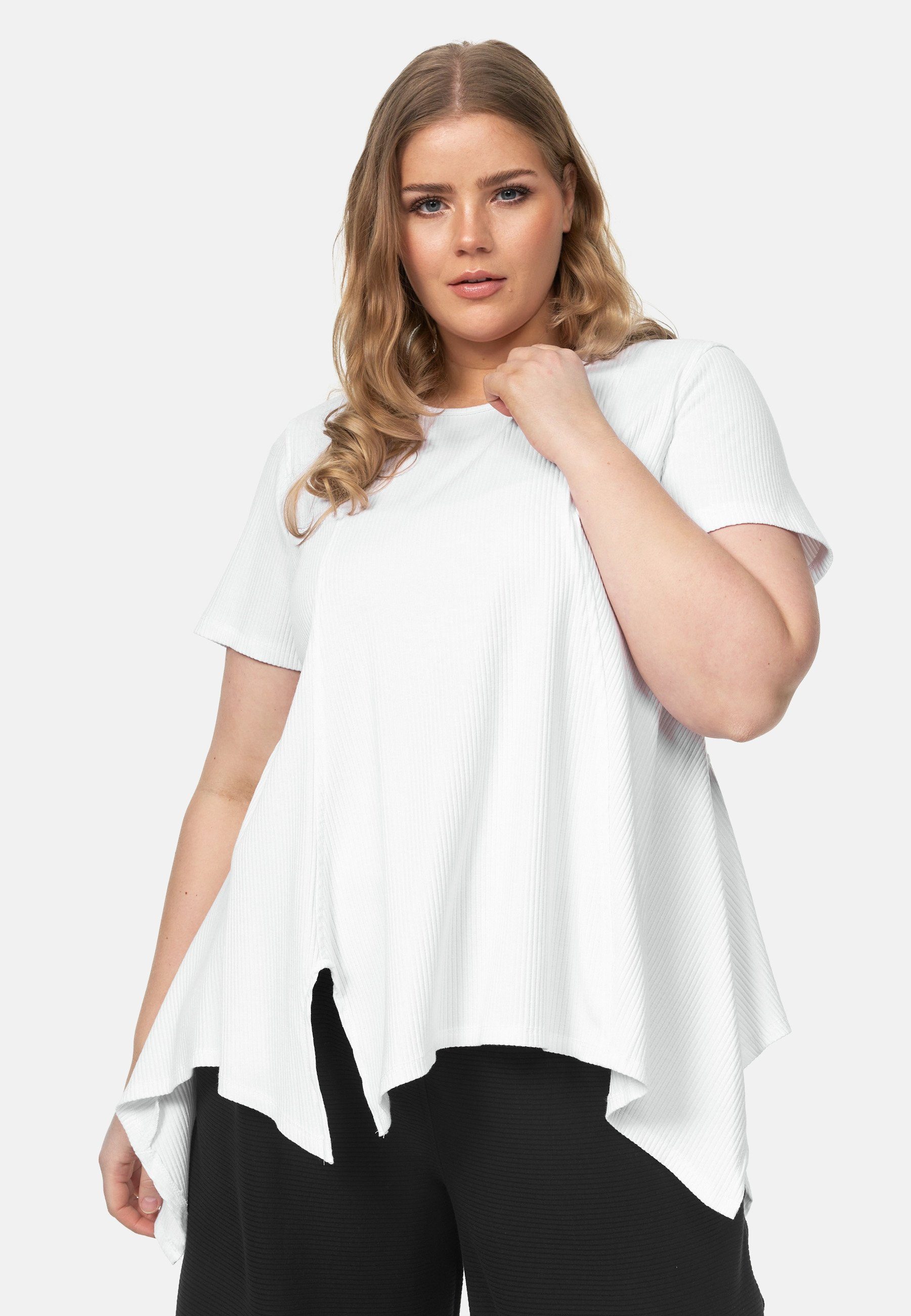 Kekoo Tunikashirt Shirt Tunika A-Linie mit asymmetrischem Saum 'Adele' Weiß