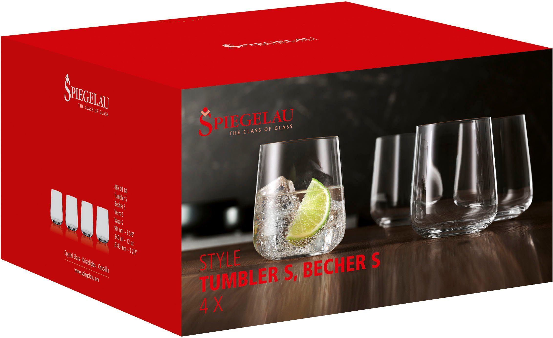 SPIEGELAU Becher Style, 4-tlg., Kristallglas, 340 ml, 4-teilig