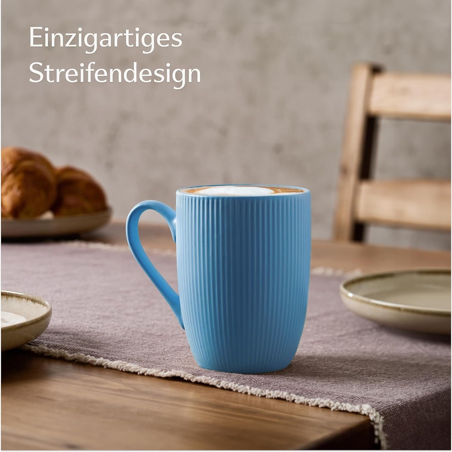 Cosumy Tasse Kaffeetassen Set 6er große Tassen 350 ml Kaffeebecher matt mit Henkel, 6-tlg., Keramik, Dickwandig, hält Kaffee länger warm, spülmaschinen- & mikro – Bild 2 von 5