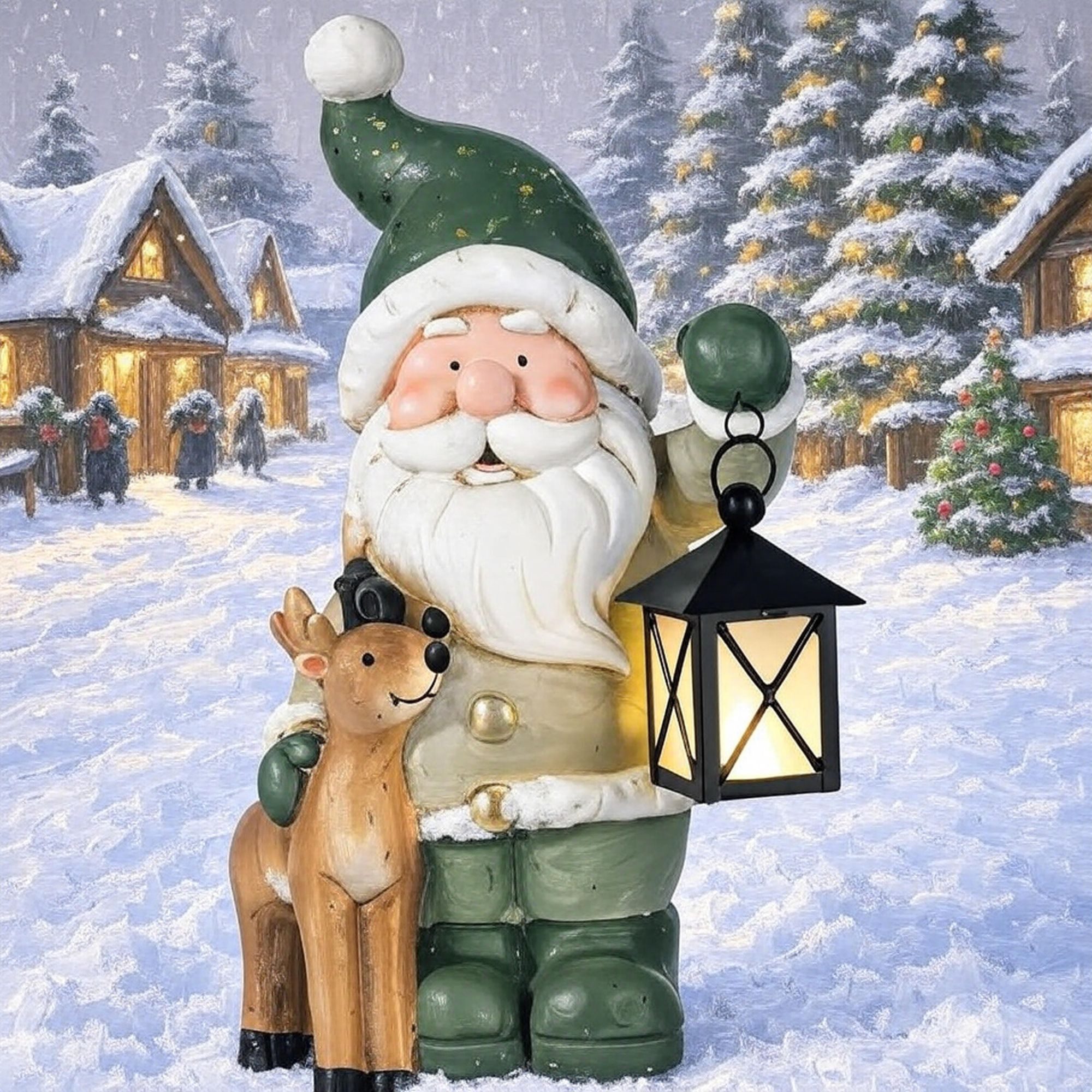 Kamelio Weihnachtsfigur Weihnachtsdeko Figur Weihnachtsfiguren mit LED Laterne Deko Figur (1 St), mit LED Laterne