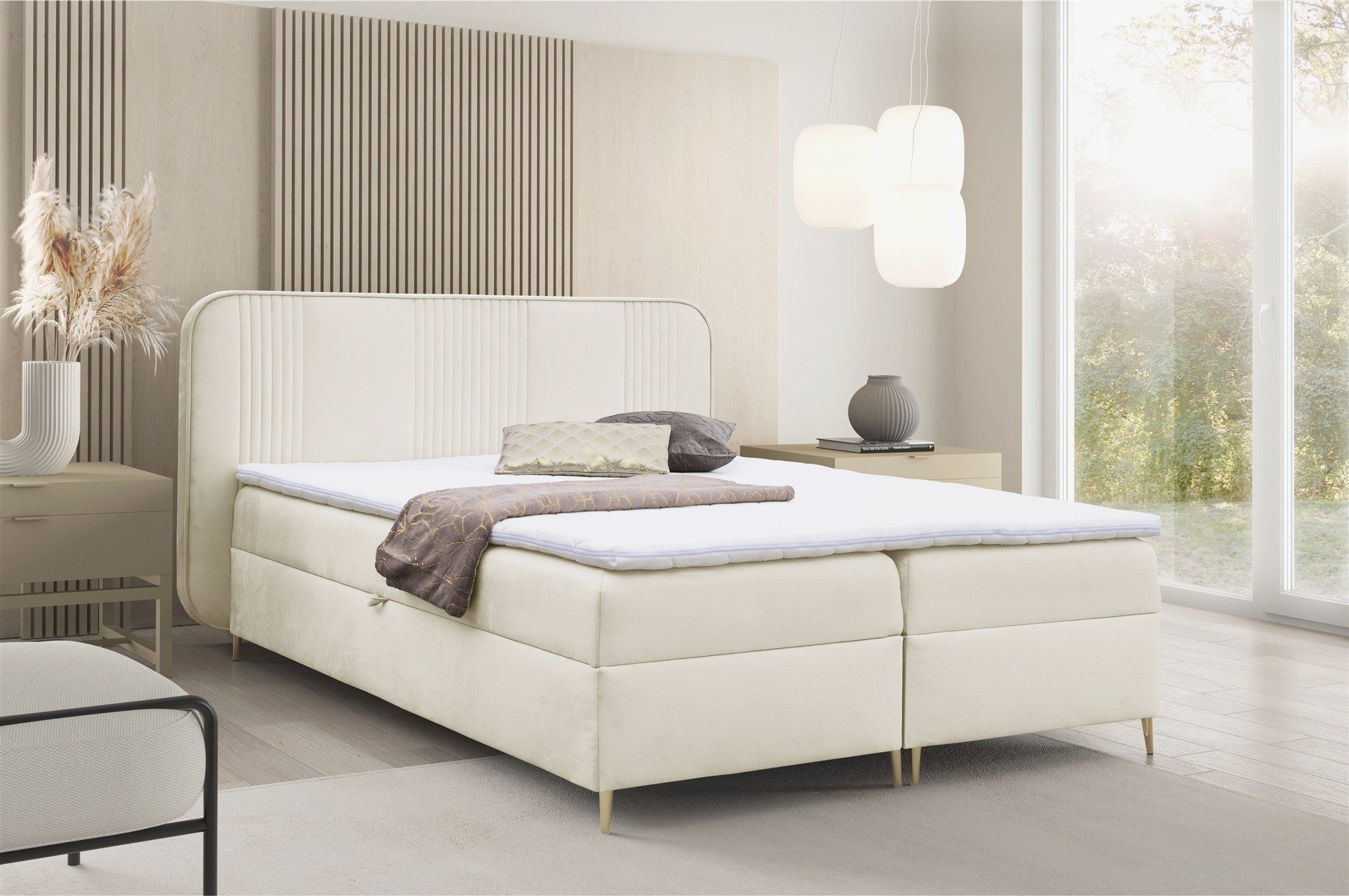 Fun Möbel Boxbett Bett Schlafzimmerbett AVERY in Veloursstoff Magic Velvet (mit Bonellfederkernmatratzen, mit Bettkästen und Topper, gepolstertes Kopfteil), auch mit Viscoschaum-Topper und Taschenfederkernmatratzen erhältlich