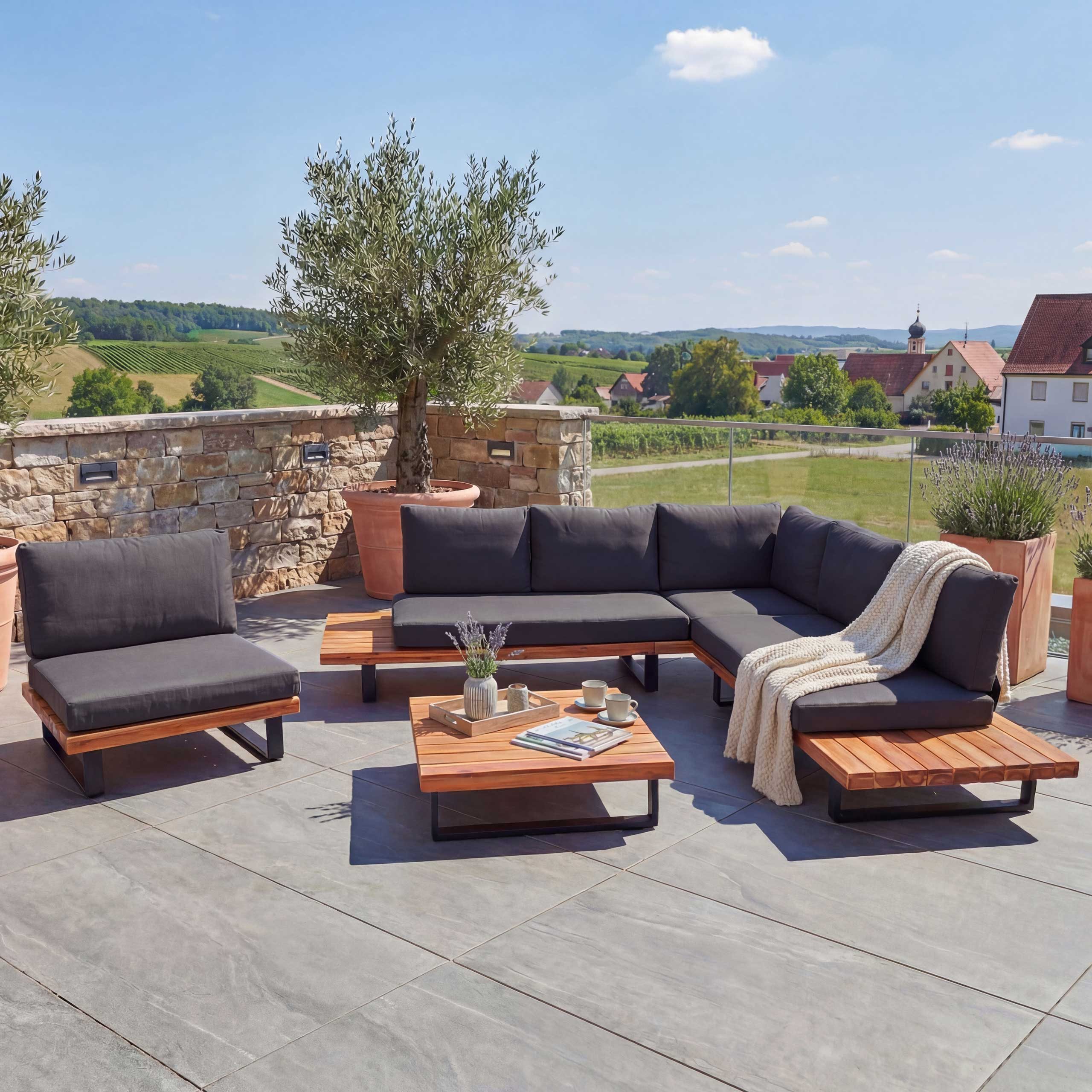 MCW Loungeset MCW-H54-Set, (4-tlg), Wasserabweisende und abnehmbare Bezüge, Hohe Stoffqualität 230g/m²