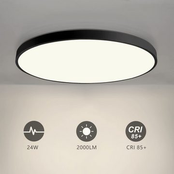 JDONG LED Deckenleuchte Flach Rund Schwarz Deckenlampe, LED fest integriert, Tageslichtweiß, Modern Natürliches Weiß 4000K Lampe