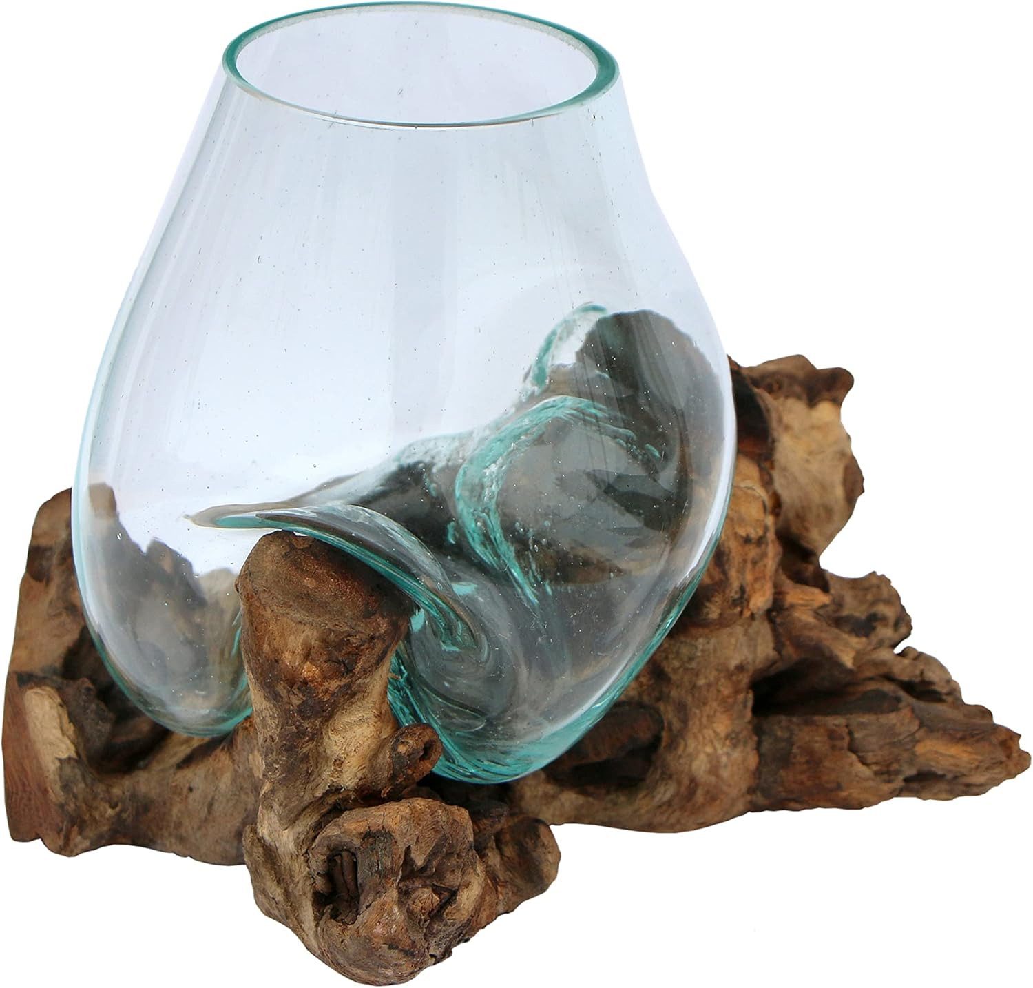 Wogeka Dekovase Glas-Vase auf Wurzelholz Teakholz günstig online kaufen