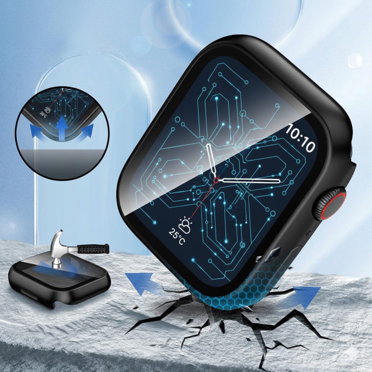 Ventarent Smartwatch-Hülle Apple Watch Schutzhülle Series 1 2 3 4 5 6 7 8 9 10 11 Ultra SE Case 38mm, 40mm, 41mm, 42mm, 44mm, 45mm, 46mm oder 49mm, Thin Case Bumper Case 9H Hartglas Rundum Schutz Displayschutz Hülle