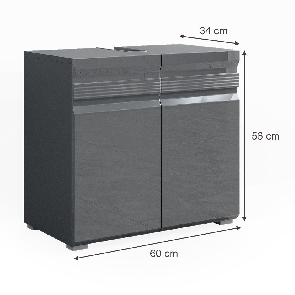 Vicco Waschbeckenunterschrank Fredd, Anthrazit Hochglanz, 60 x 56 cm (1-St)
