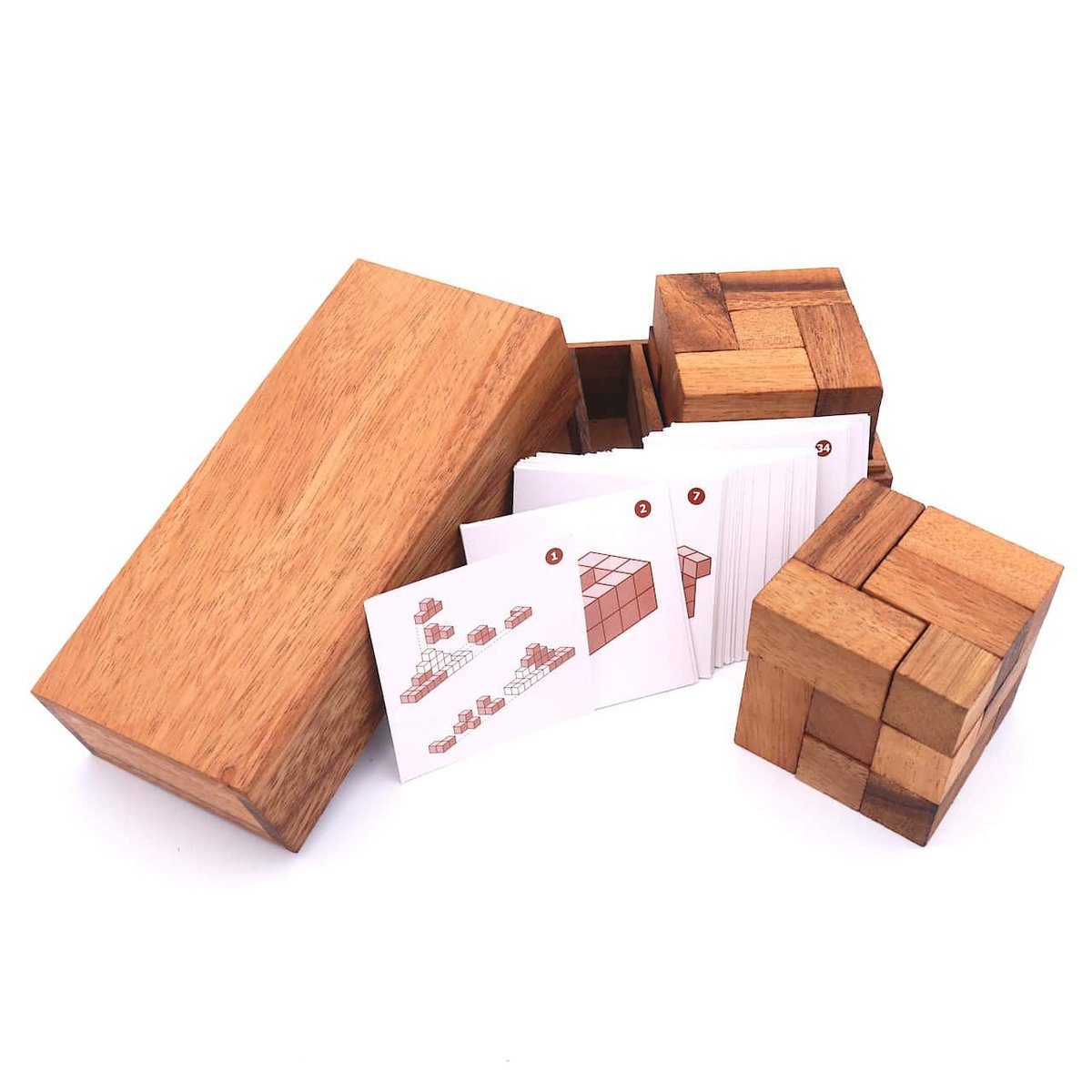 ROMBOL Denkspiele Spiel, 3D-Puzzle Doppelter Soma Würfel - variantenreiches Denkspiel mit 50 Karten, Holzspiel