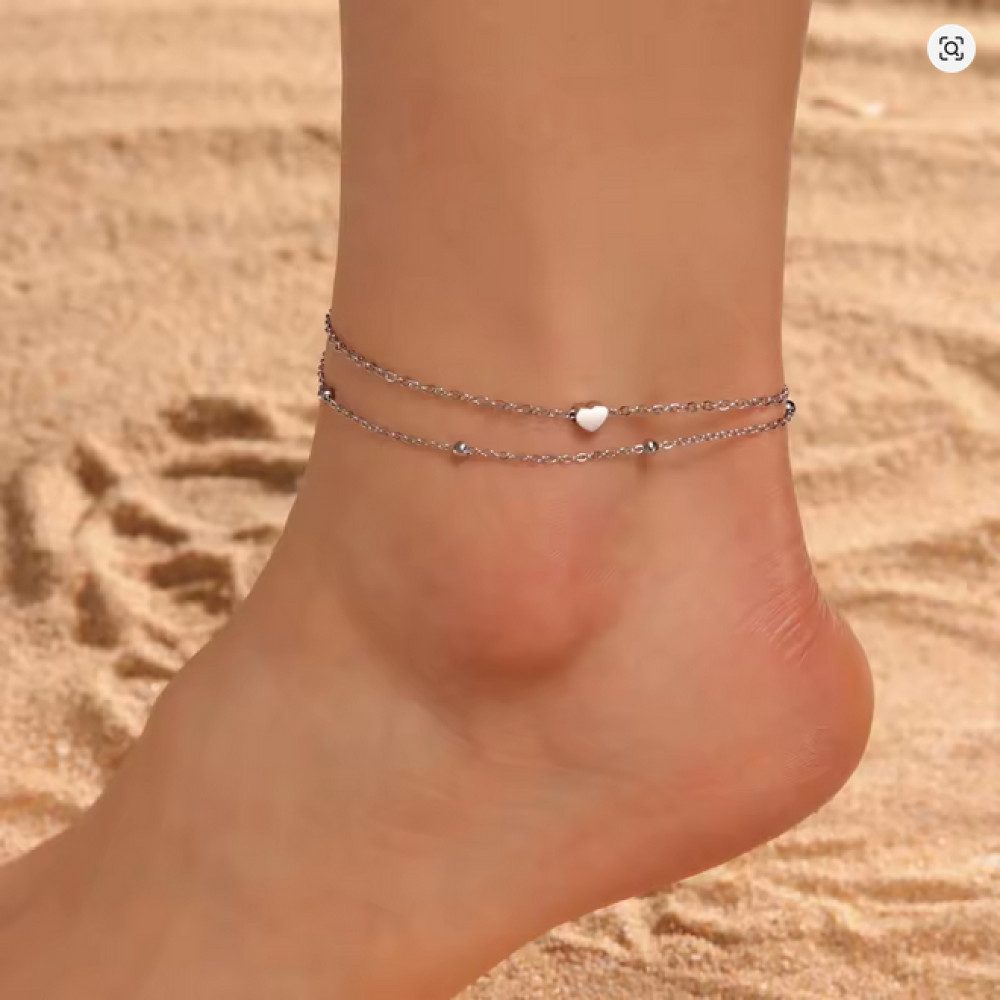 Ware aus aller Welt Fußkette Edelstahl Damen-Fußkettchen mit Herz-Anhänger günstig online kaufen