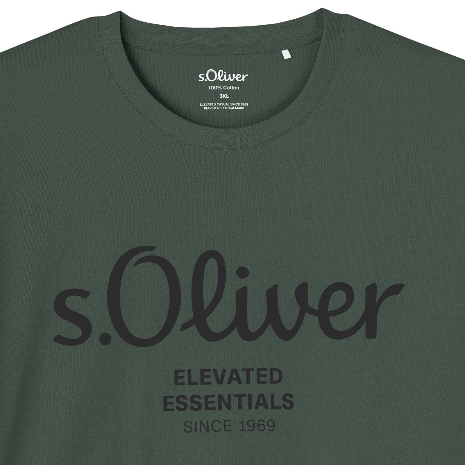 s.Oliver Rundhalsshirt s.Oliver Übergrößen T-Shirt oliv Logo-Frontprint