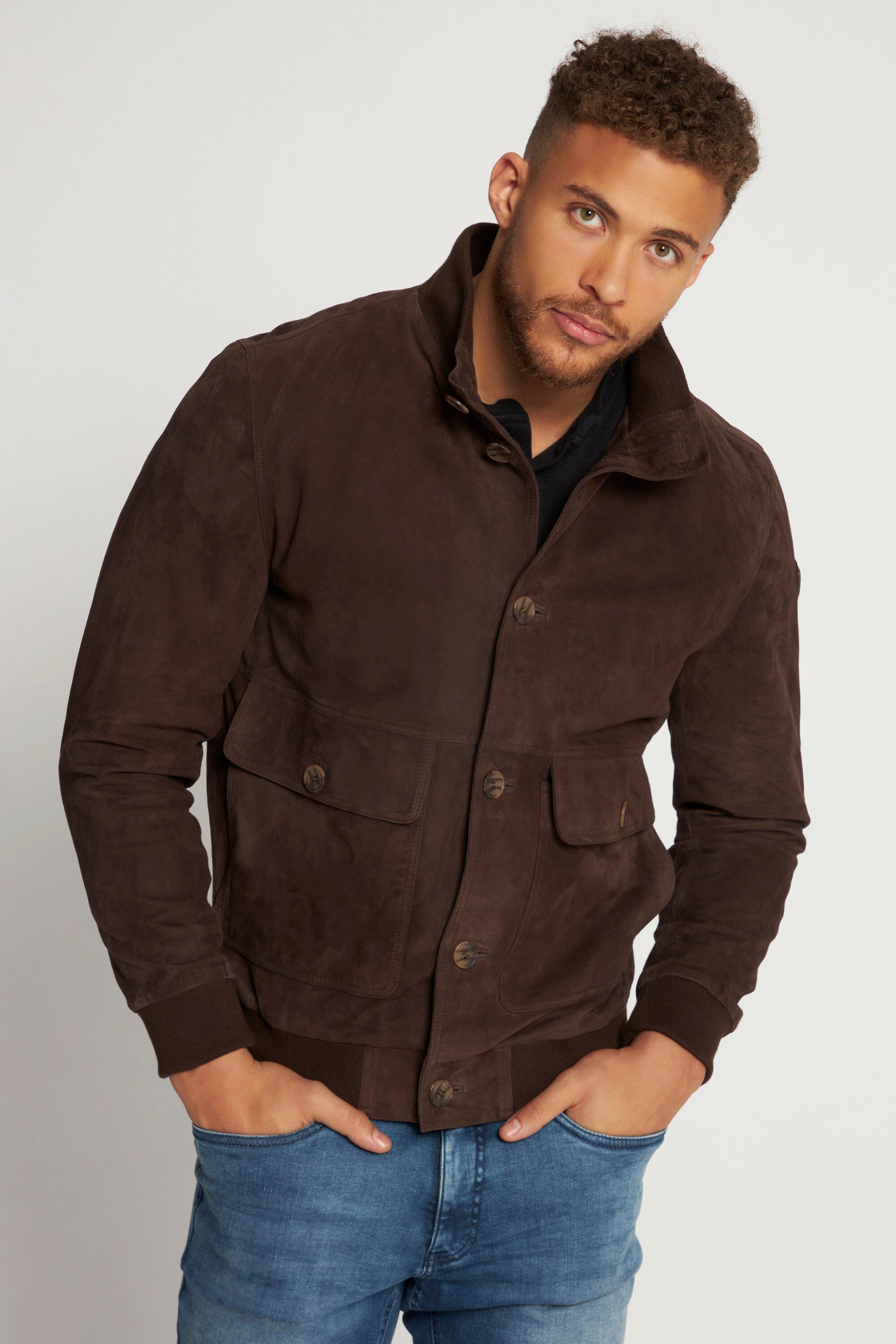 JP1880 Lederjacke Lederjacke Veloursleder Stehkragen Knopfleiste