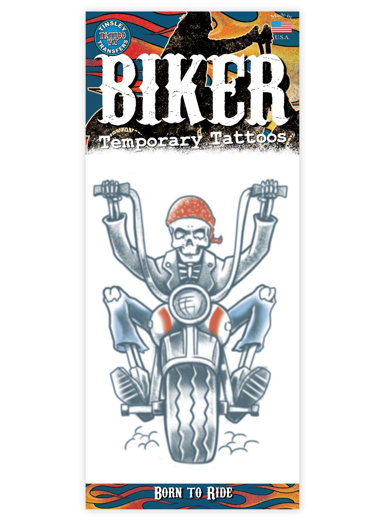 Tinsley Theaterschminke Skelett Biker Klebe-Tattoo - Fasching Halloween Ka, Temporäres Tattoo in beeindruckend realistischer Hollywood-Qualität