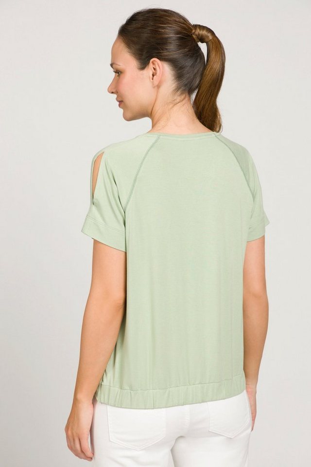 Gina Laura Rundhalsshirt T-Shirt V-Ausschnitt Halbarm Cut-Out Saumband