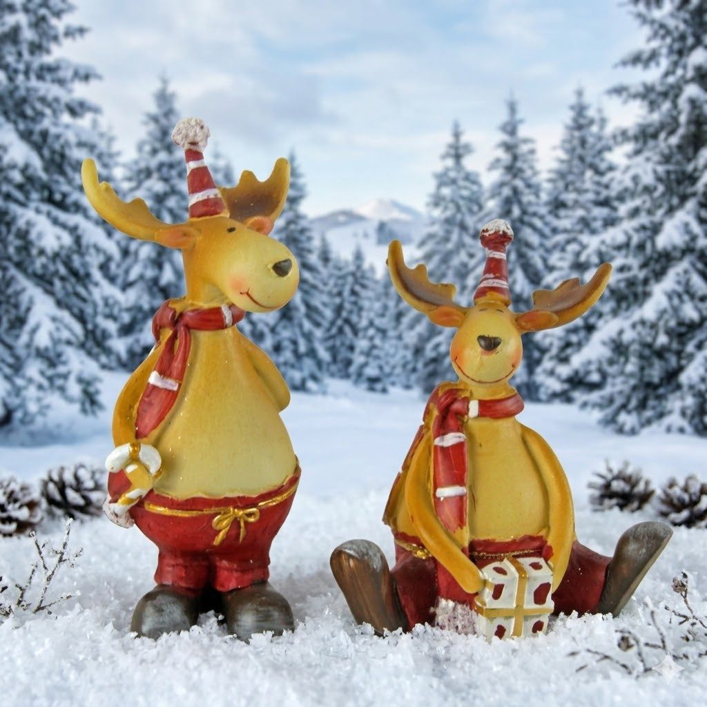 IKO Weihnachtsfigur 2er Set Elche Winter (Set), freundlich fröhliches Design