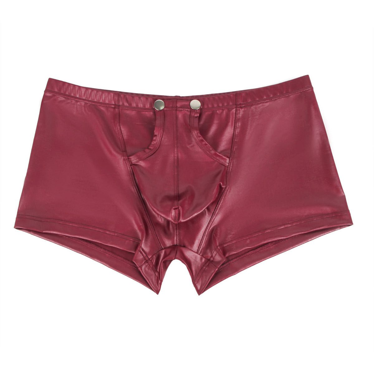 Lau-Fashion Boxershorts Wetlook Boxer in Bordeaux mit Druckknopf-Details und Kunstleder-Optik Offen