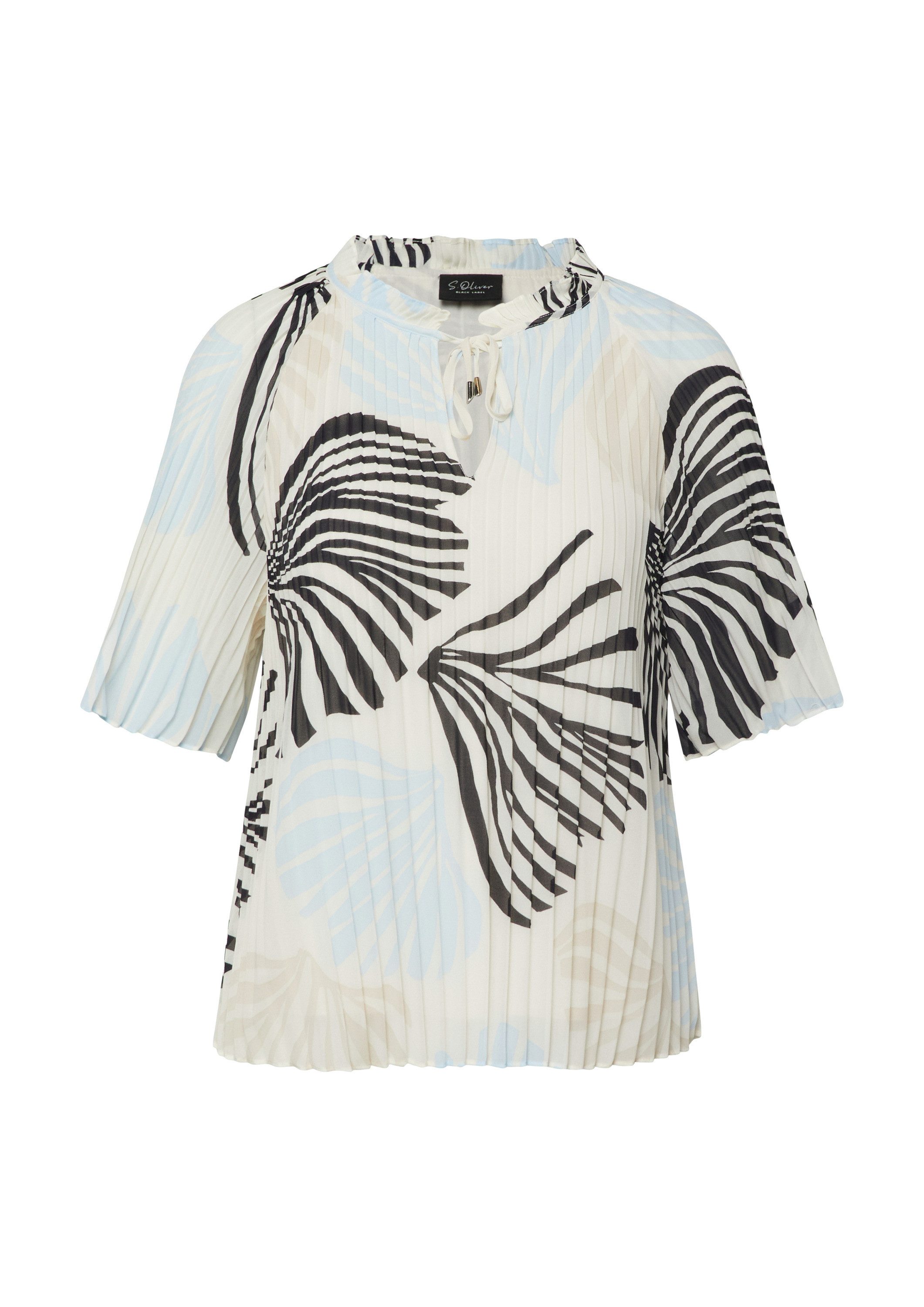 s.Oliver Kurzarmbluse Bluse Festliche Chiffon-Bluse mit Plissee und Rüschen