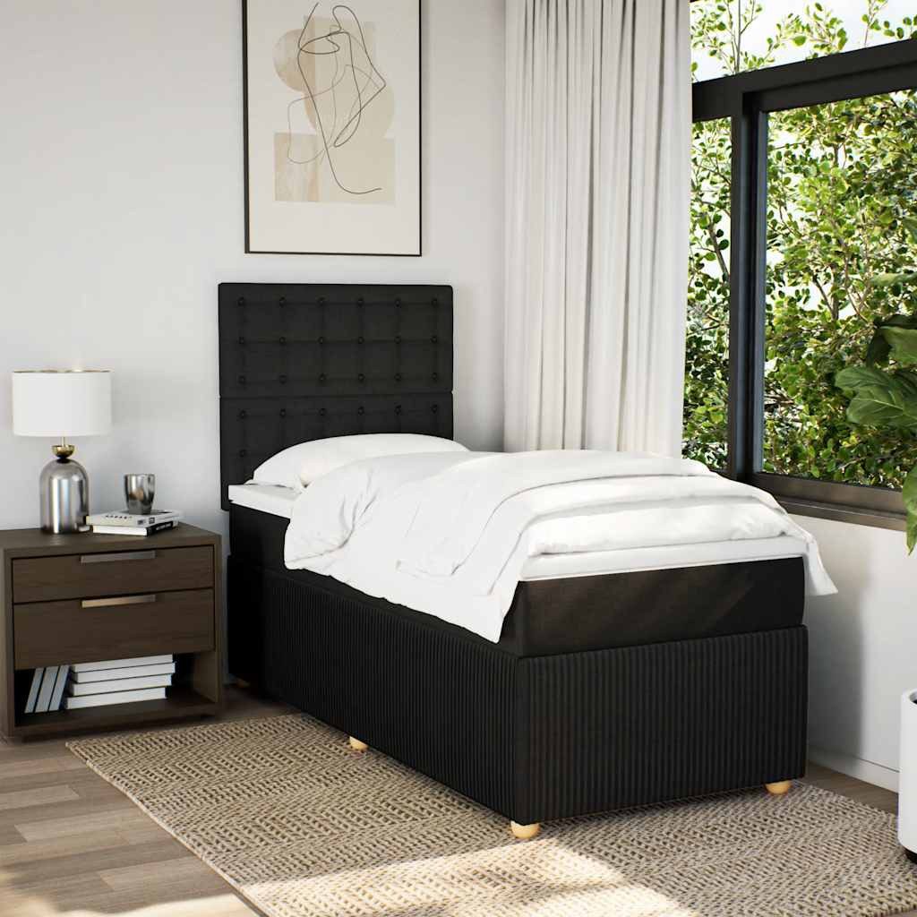 vidaXL Bett Boxspringbett mit Matratze Schwarz 90x200 cm Stoff