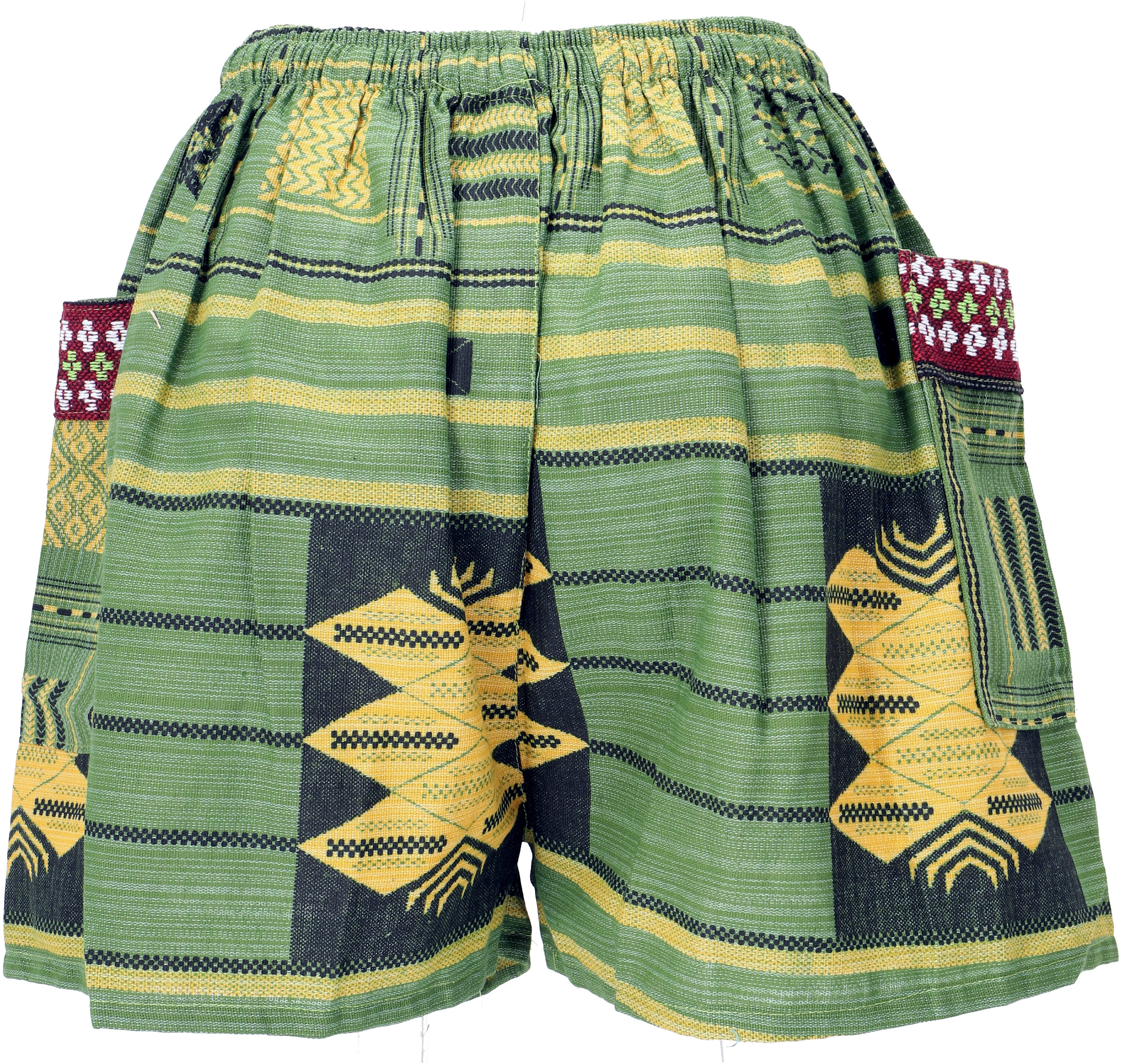 Guru-Shop Hose & Shorts Kurze Boho Hose, Ethnostyle Shorts - grün/bunt – Bild 3 von 5