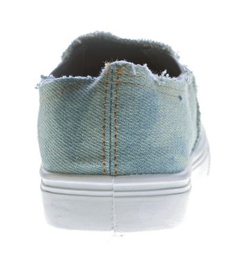 Scandi Halb Schuhe Ballerina Sneakers Slipper Jeans-Stoff Slip-On Sneaker Jeansstoff, bunte Farbsprenkel, Used-Look