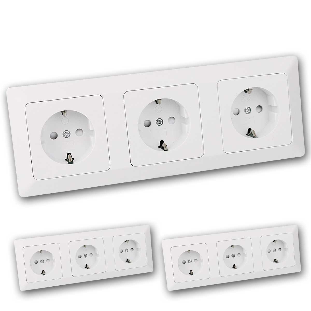 ChiliTec Unterputz-Steckdose 3x MILOS Dreifach-Steckdose, weiß matt, mit Rahmen