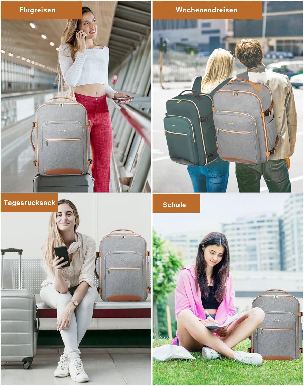 HAUSS SPOLE Reiserucksack 4-teiliges Schultasche Handgepäck Wasserdicht, 40L, 17 Zoll Laptop (3 Aufbewahrungstaschen mitgeliefert Reisen Notebook Laptop Rucksack, Anti-Diebstahl, Backpack mit Laptopfach, Handgepäck, 40L Groß), für Herren Damen Jungen Teenager Freizeit Arbeit Business Reisen