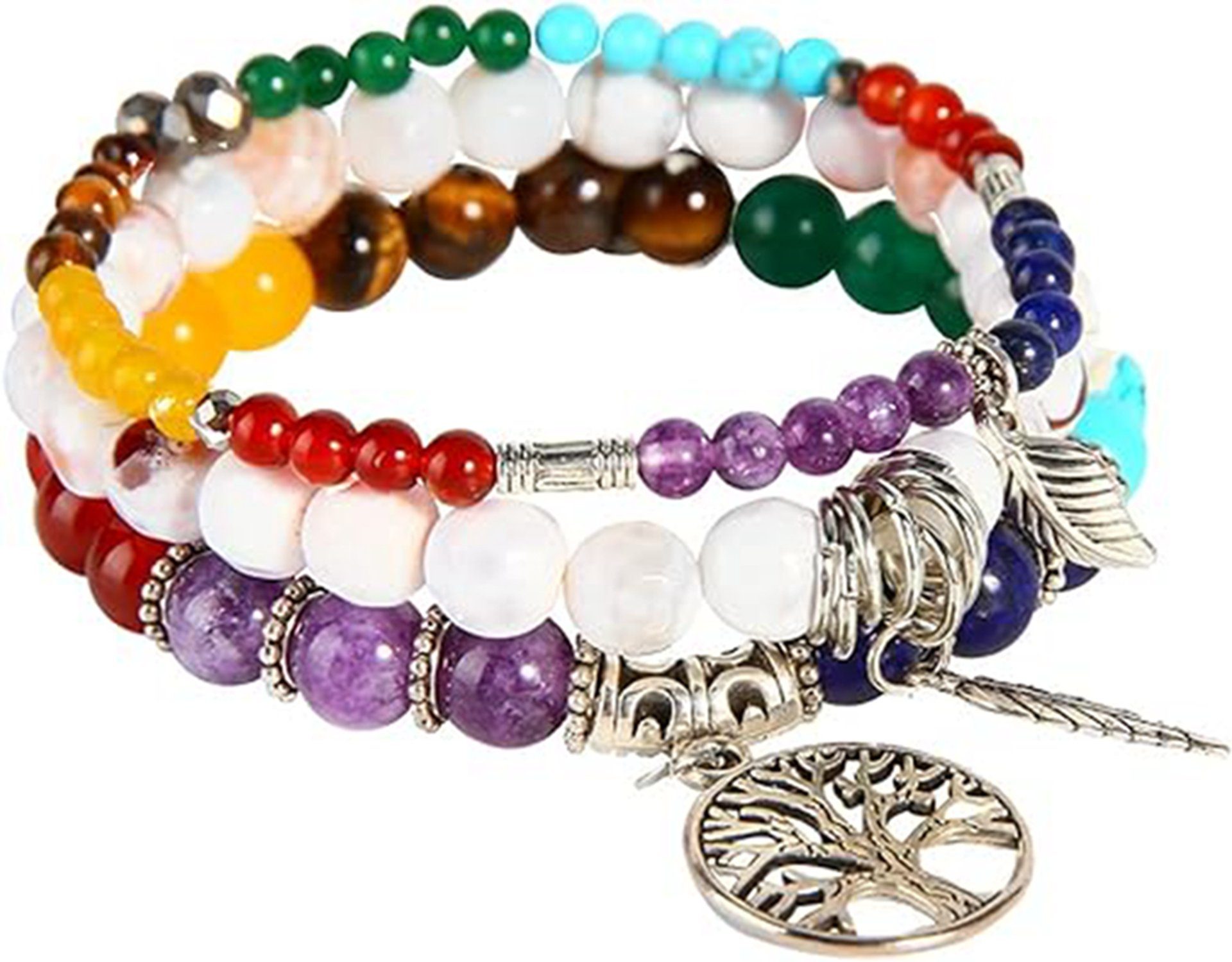 WaKuKa Armband Baum des Stil3 Onyx-Edelstein-Chakra-Perlen-Armband-Set Lebens